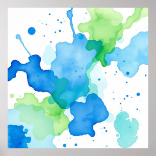Affiche Motif Abstrait Aquarelle Bleu Vert