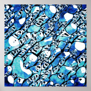 Affiche Motif Abstrait Bleu Intriqué