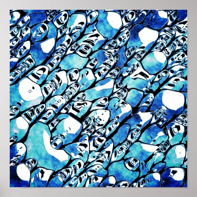 Affiche Motif Abstrait Bleu Intriqué (Devant)