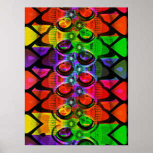 Affiche Motif Abstrait Fractal de Cœurs Arc-en-ciel
