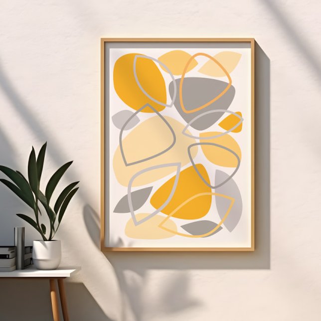 Affiche Motif Abstrait Gris Jaune Moderne (Créateur téléchargé)