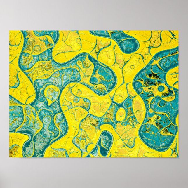Affiche Motif abstrait jaune et cyan (Devant)