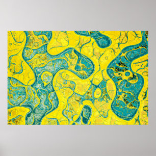 Affiche Motif abstrait jaune et cyan