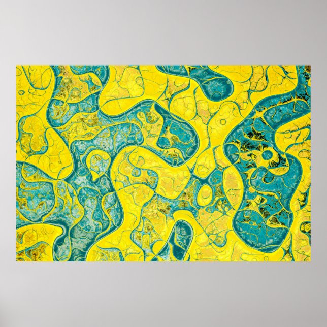 Affiche Motif abstrait jaune et cyan (Devant)