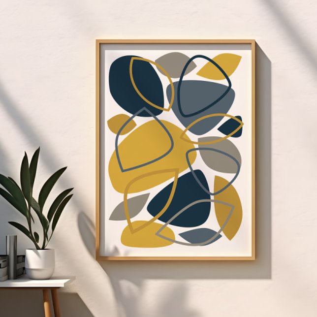 Affiche Motif Abstrait Moderne au Moutarde Bleu Marine (Créateur téléchargé)
