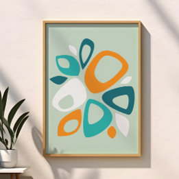 Affiche Motif Abstrait Moderne Style Aqua Turquoise Orange