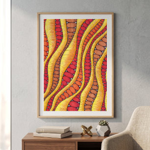 Affiche Motif Abstrait Ondulé Bohème Chaud Rouge Orange Te