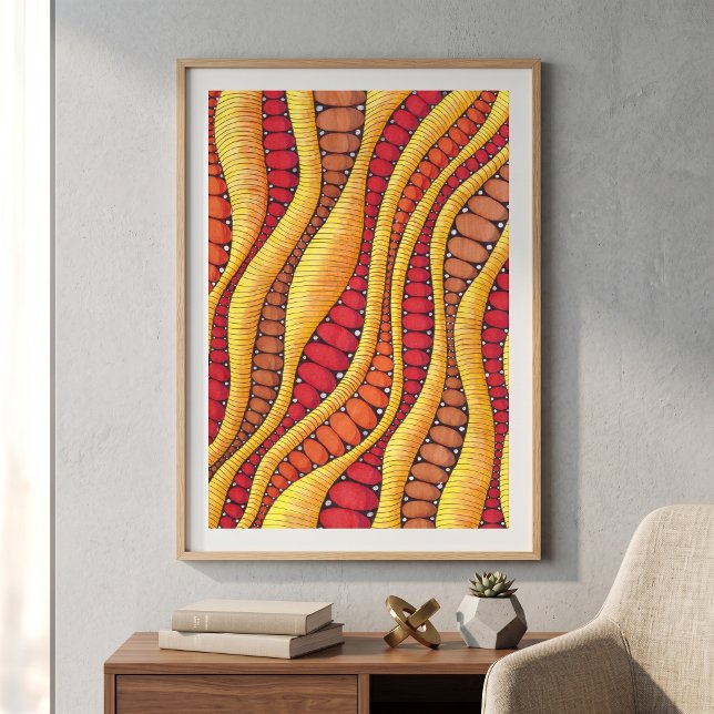 Affiche Motif Abstrait Ondulé Bohème Chaud Rouge Orange Te (Créateur téléchargé)