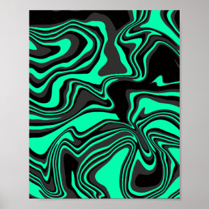Affiche Motif Abstrait Ondulé Vert et Noir