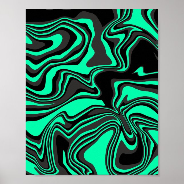 Affiche Motif Abstrait Ondulé Vert et Noir (Devant)