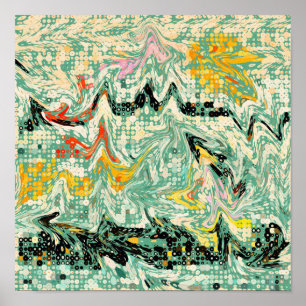 Affiche Motif Abstrait Rétro Groovy en Tourbillon Marbré