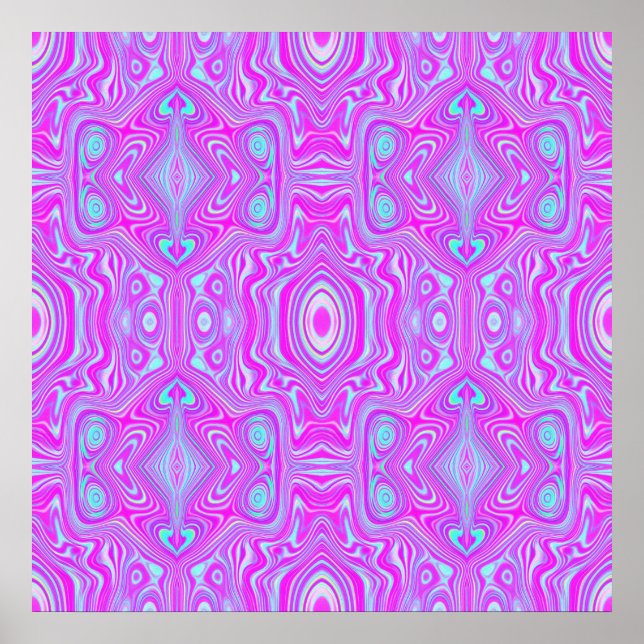 Affiche Motif Abstrait Rose Chaude et Bleu Aqua Tripant (Devant)