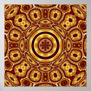 Affiche Motif Abstrait Rouge Or Bohème Marocain