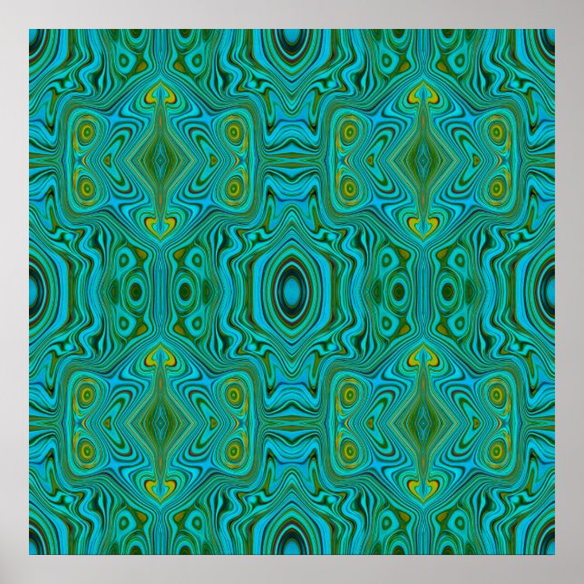 Affiche Motif Abstrait Trippy Retro Turquoise Chartreuse (Devant)