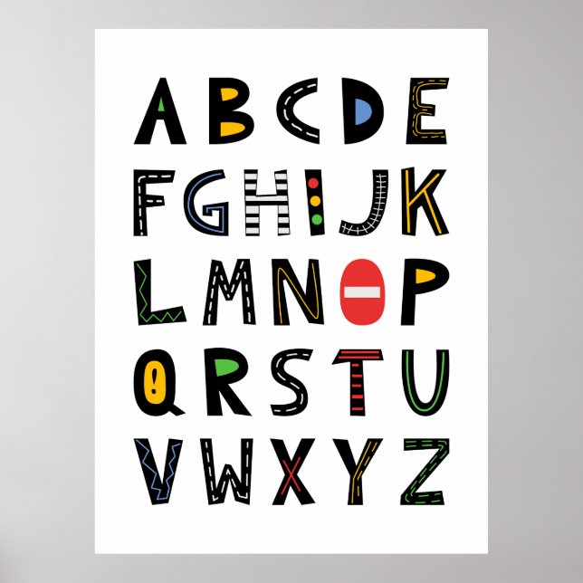 Affiche Motif alphabet de construction (Devant)