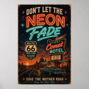 Affiche Motif Américain d'une Nuit sur la Route 66 au Mote