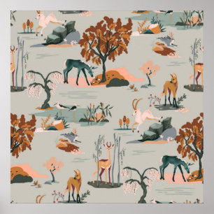 Affiche Motif animal mignon et jouant avec licornes
