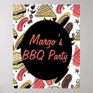Affiche Motif Anniversaire BBQ Gribouillis Burger Hotdog