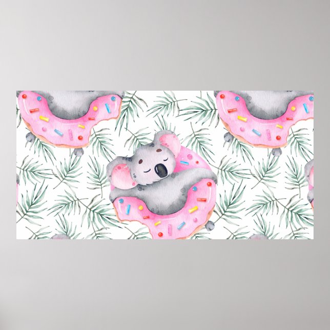 Affiche Motif aquarelle peint à la main avec koala tropica (Devant)