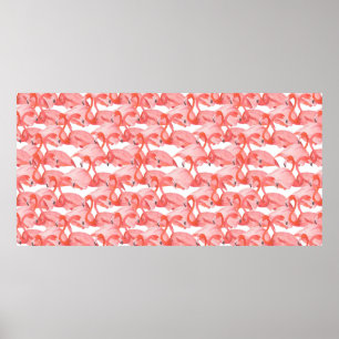 Affiche Motif aquarelle sans couture avec petit flamant ro