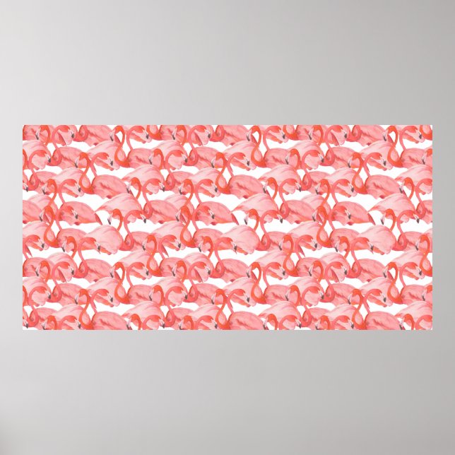 Affiche Motif aquarelle sans couture avec petit flamant ro (Devant)