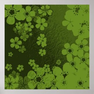 Affiche Motif arrière - plan de grunge floral vert Art