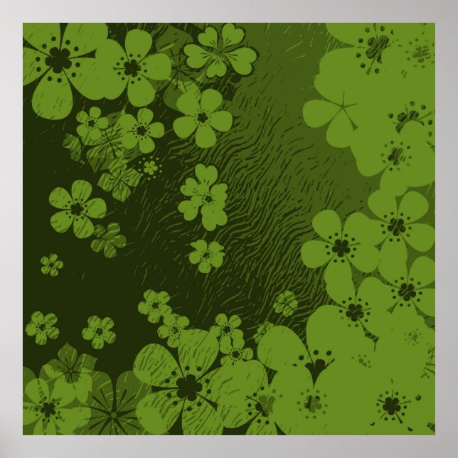 Affiche Motif arrière - plan de grunge floral vert Art (Devant)