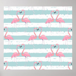 Affiche Motif Arrière - plan Exotique Flamant rose rayé