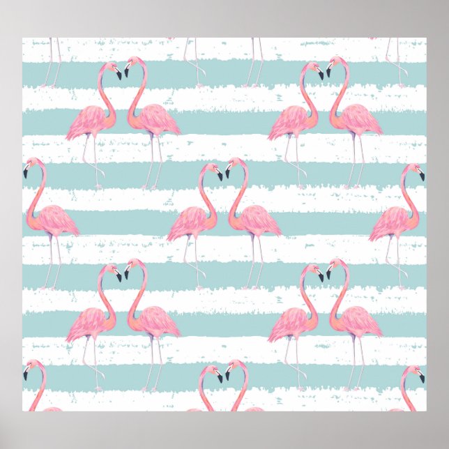 Affiche Motif Arrière - plan Exotique Flamant rose rayé (Devant)