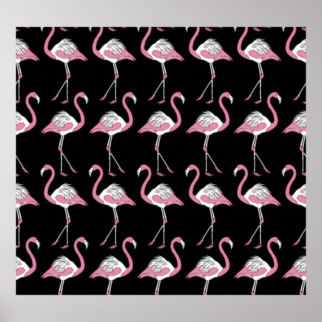 Affiche Motif Arrière - plan Flamant rose textile noir (Devant)