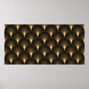 Affiche Motif Art déco. Simples grappes noir et or