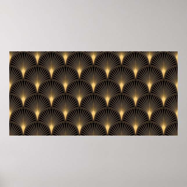 Affiche Motif Art déco. Simples grappes noir et or (Devant)