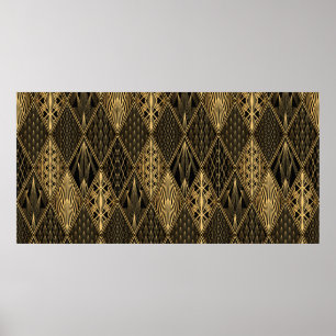 Affiche Motif Art déco. Simples grappes noir et or