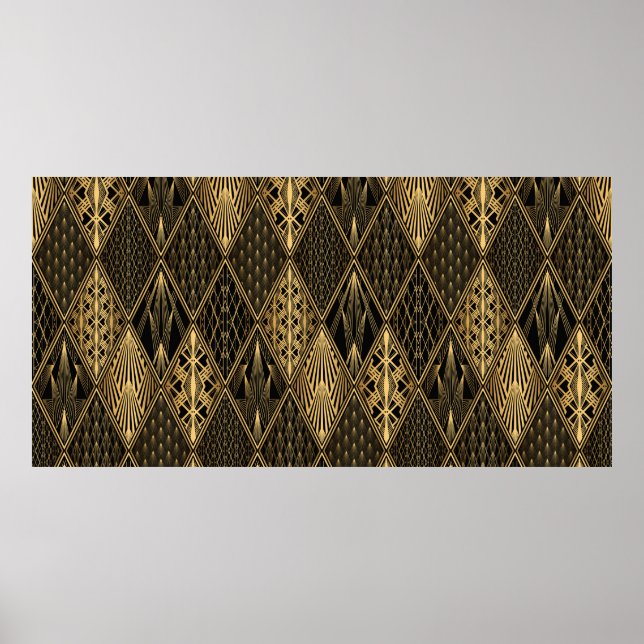 Affiche Motif Art déco. Simples grappes noir et or (Devant)