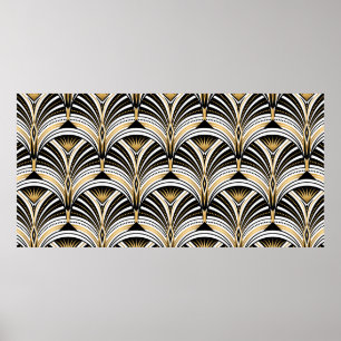 Affiche Motif Art déco. Vintage or noir noir noir dos
