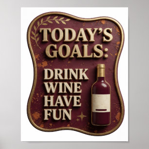 Affiche Motif Artistique Boire du Vin S'amuser Or Élégant