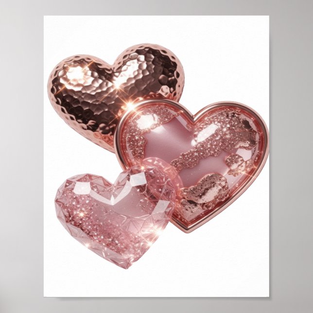 Affiche Motif artistique Bold Silver TROIS COEURS (Devant)