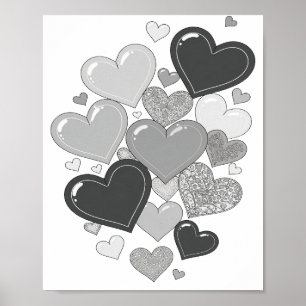 Affiche Motif artistique CŒURS Gris Élégant