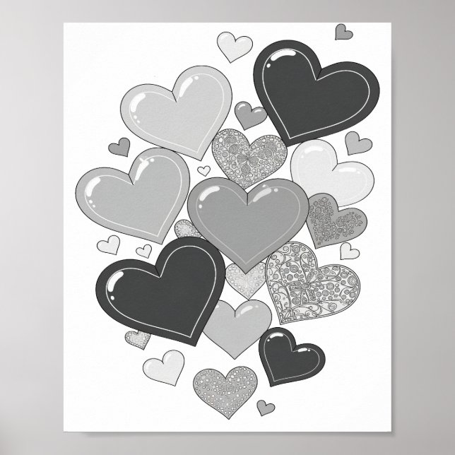 Affiche Motif artistique CŒURS Gris Élégant (Devant)