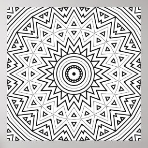 Affiche Motif artistique de mandala en triangle zigzag ray