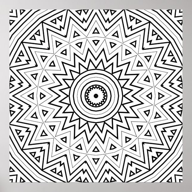 Affiche Motif artistique de mandala en triangle zigzag ray (Devant)