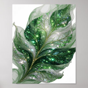 Affiche Motif artistique Feuilles vertes avec étoiles Witt