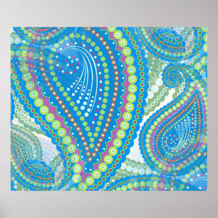 Affiche Motif artistique floral Paisley vert citron violet
