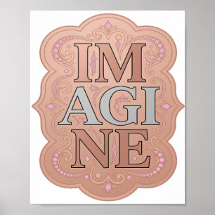 Affiche Motif artistique IMAGINE gris accrocheur