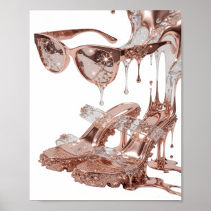 Affiche Motif artistique ROSE GOLD GLAMOUR argenté élégant