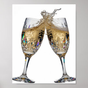 Affiche Motif artistique TOAST AU CHAMPAGNE argenté gras