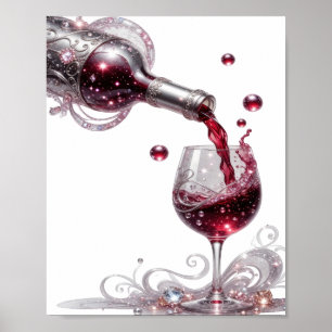 Affiche Motif artistique VIN ROUGE argenté frais