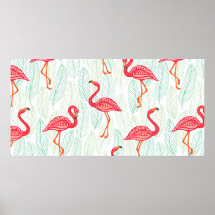Affiche Motif avec des ornements flamands roses sur un fon