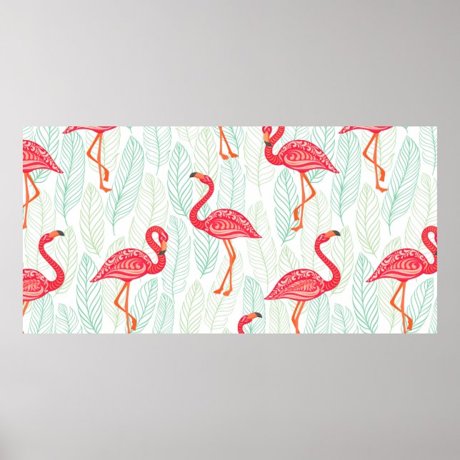 Affiche Motif avec des ornements flamands roses sur un fon (Devant)