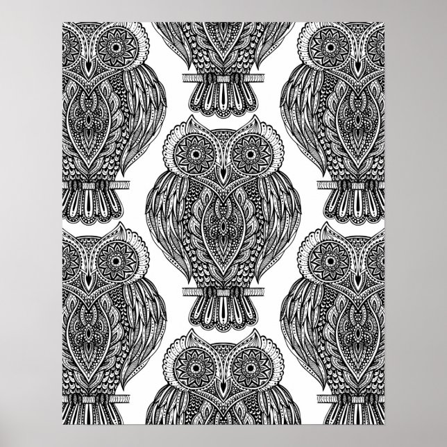 Affiche Motif avec hibou Doodle 2 (Devant)